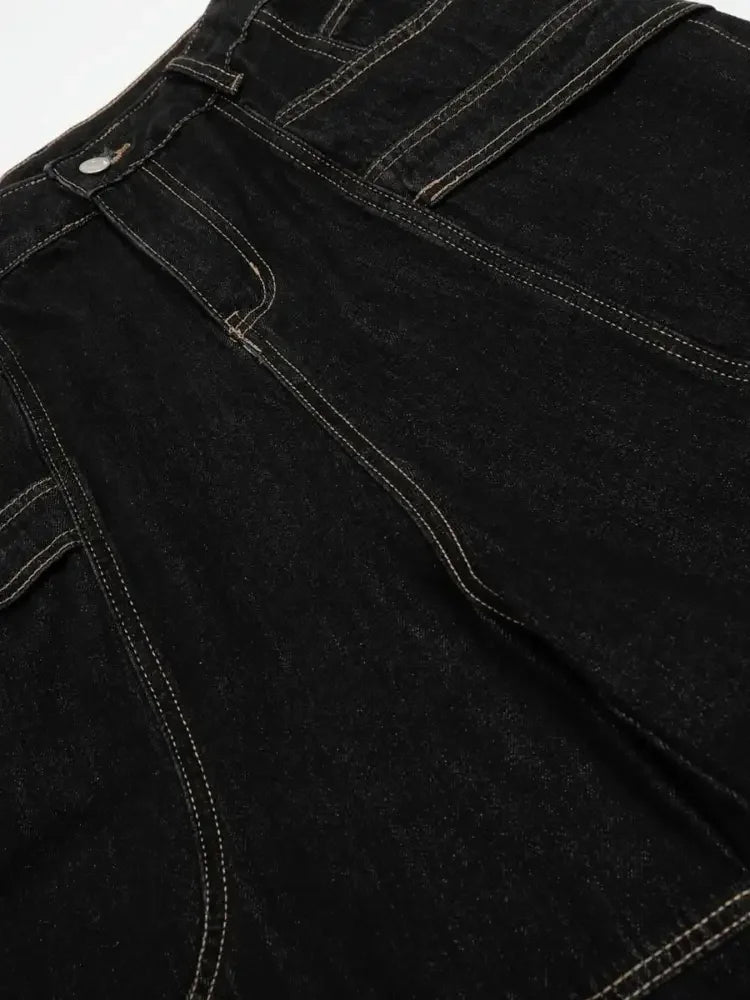 Men's Wide-Leg Denim Shorts with Contrast Stitching