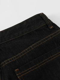 Men's Wide Leg Denim Shorts with Embroidered Pocket Detail