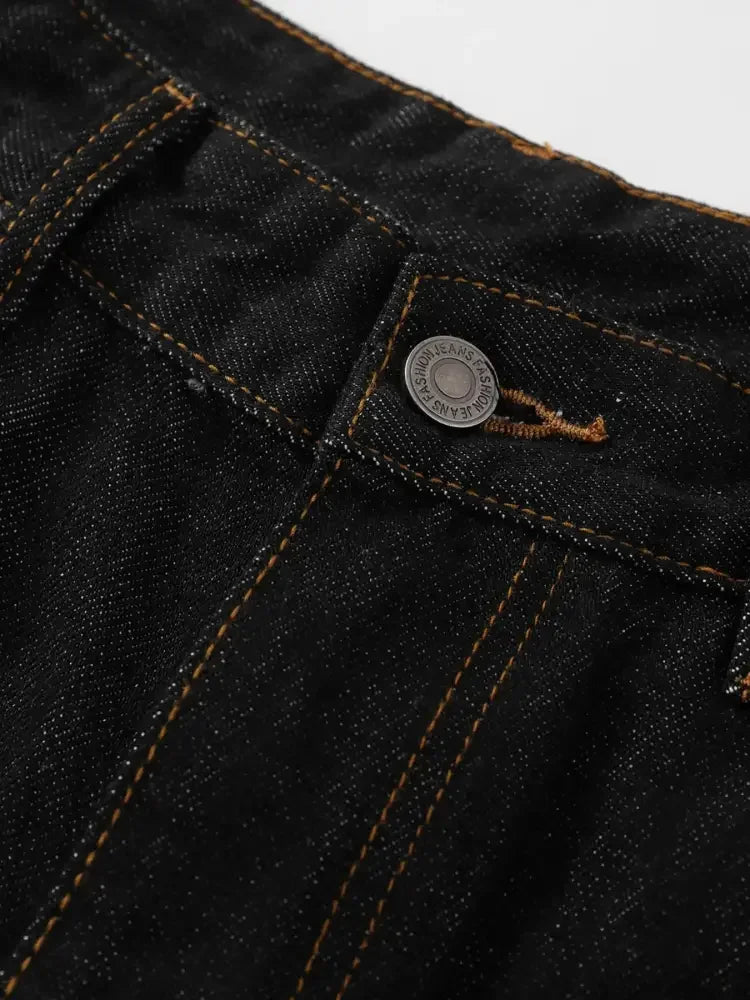 Men's Wide Leg Denim Shorts with Embroidered Pocket Detail