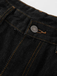 Men's Wide Leg Denim Shorts with Embroidered Pocket Detail