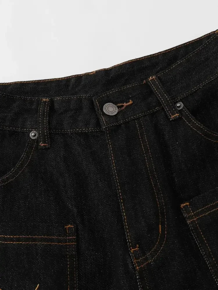 Men's Wide Leg Denim Shorts with Embroidered Pocket Detail