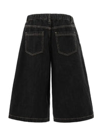 Men's Wide-Leg Denim Shorts with Plaid Accent