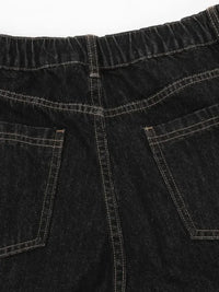Men's Wide-Leg Denim Shorts with Plaid Accent