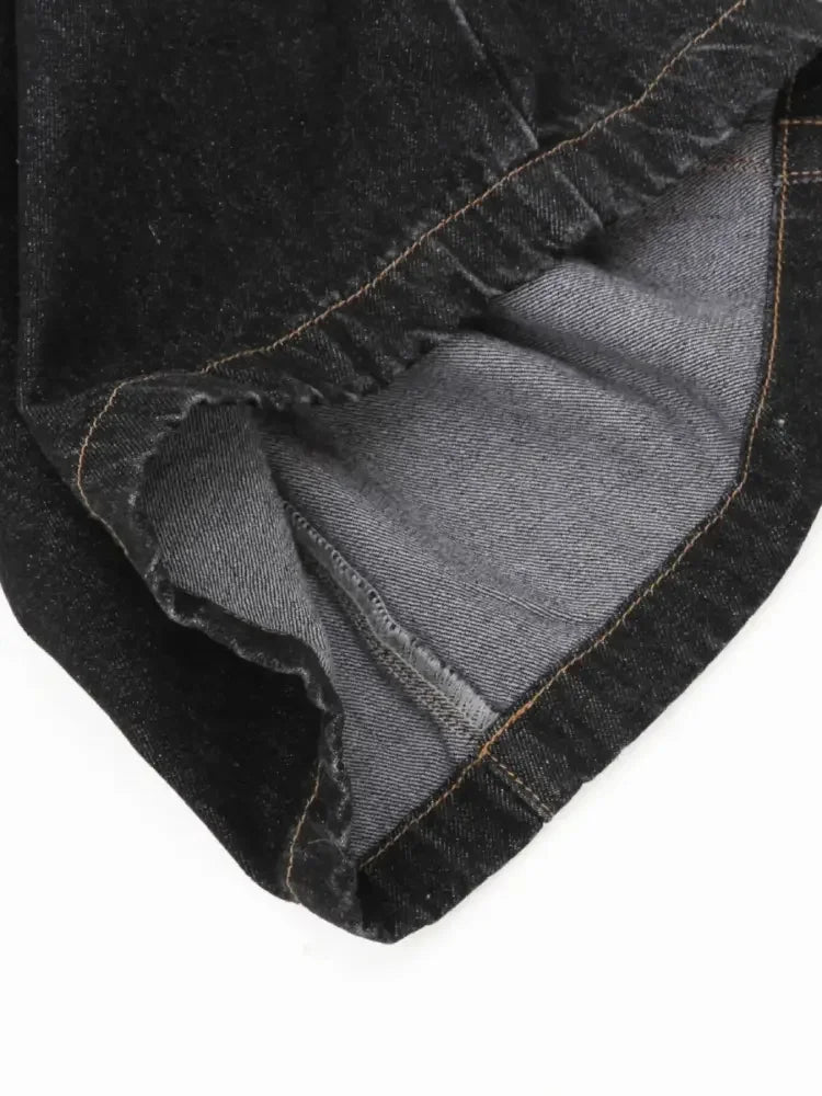 Men's Wide-Leg Denim Shorts with Plaid Accent