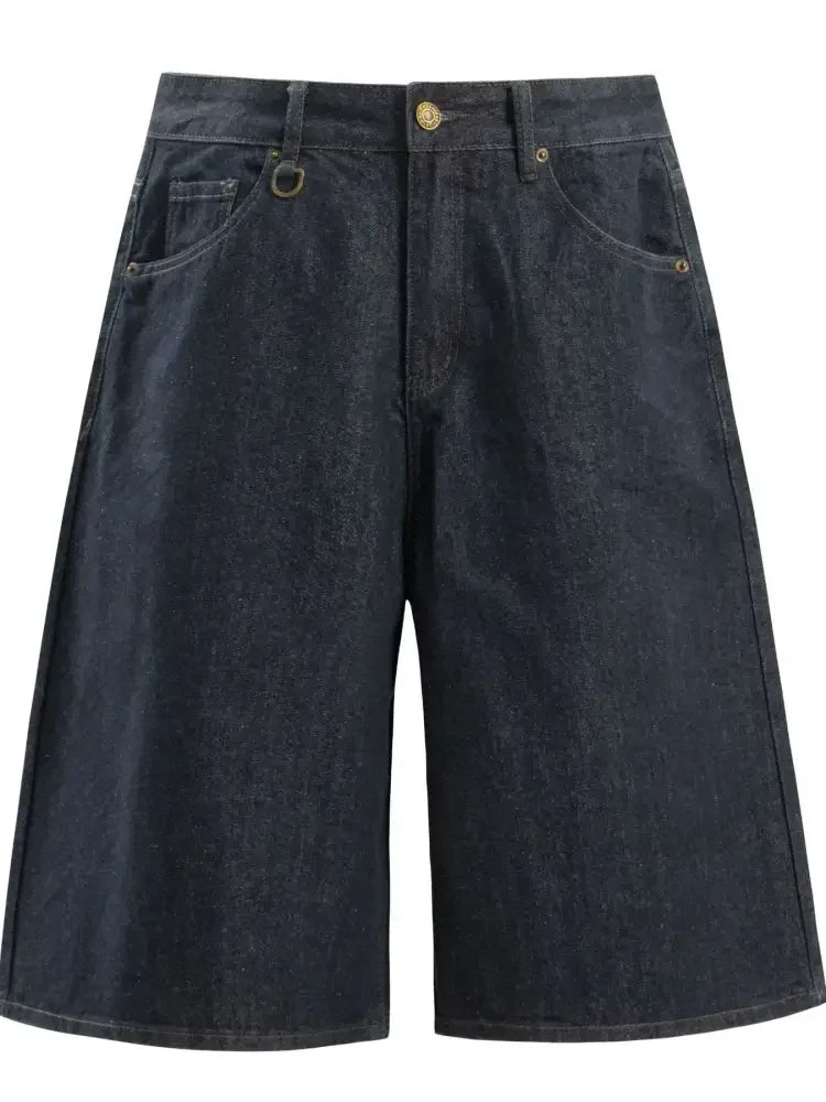 Men's Wide-Leg Denim Shorts with Pockets