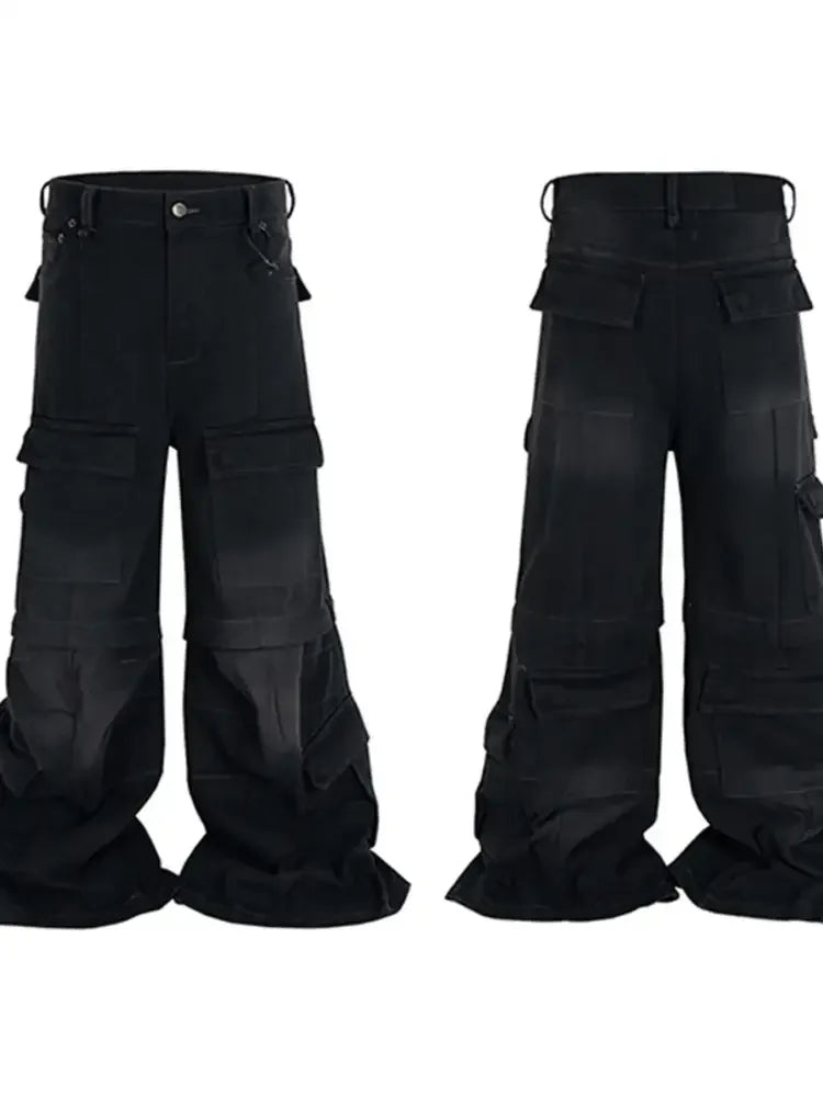 Men's Wide Leg Detachable Cargo Jeans with Multi-Pockets