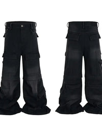Men's Wide Leg Detachable Cargo Jeans with Multi-Pockets
