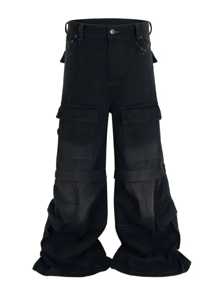 Men's Wide Leg Detachable Cargo Jeans with Multi-Pockets
