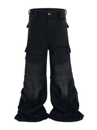 Men's Wide Leg Detachable Cargo Jeans with Multi-Pockets