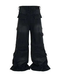 Men's Wide Leg Detachable Cargo Jeans with Multi-Pockets