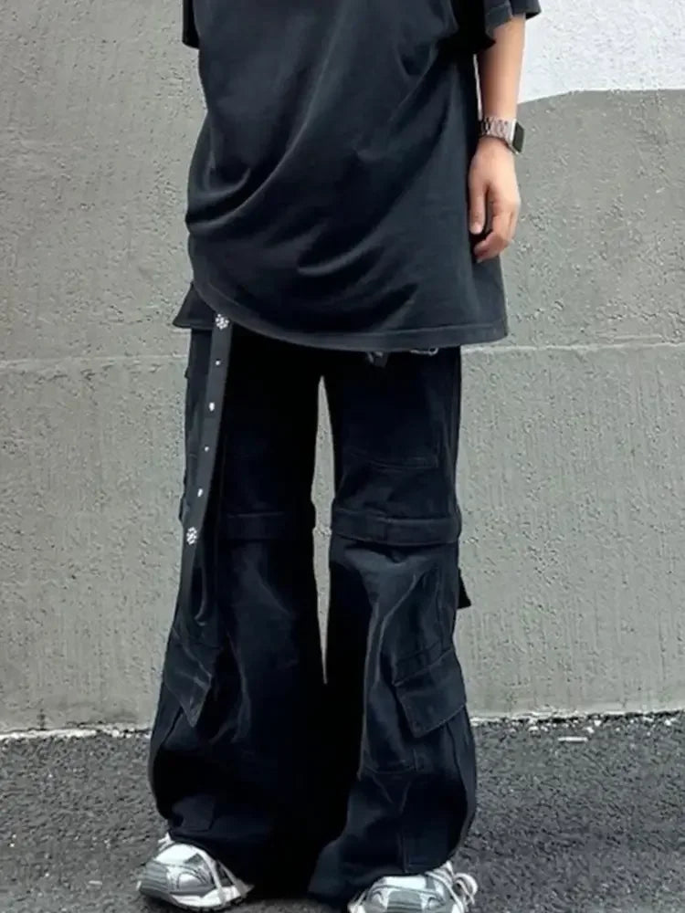 Men's Wide Leg Detachable Cargo Jeans with Multi-Pockets