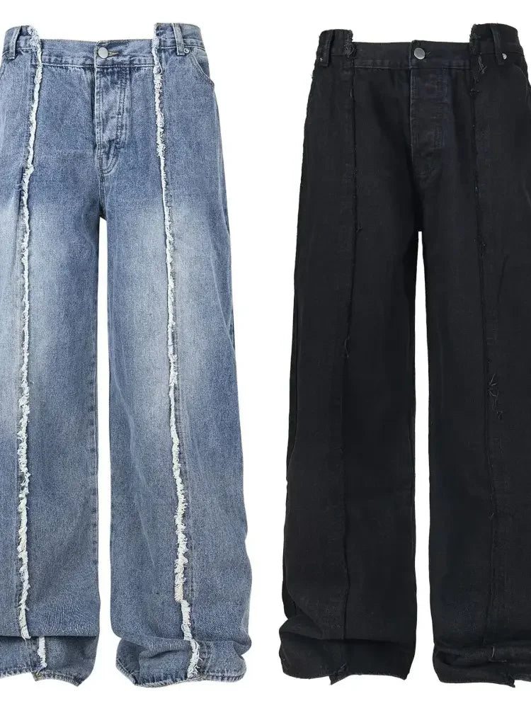 Men's Wide Leg Frayed Seam Jeans