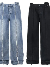 Men's Wide Leg Frayed Seam Jeans