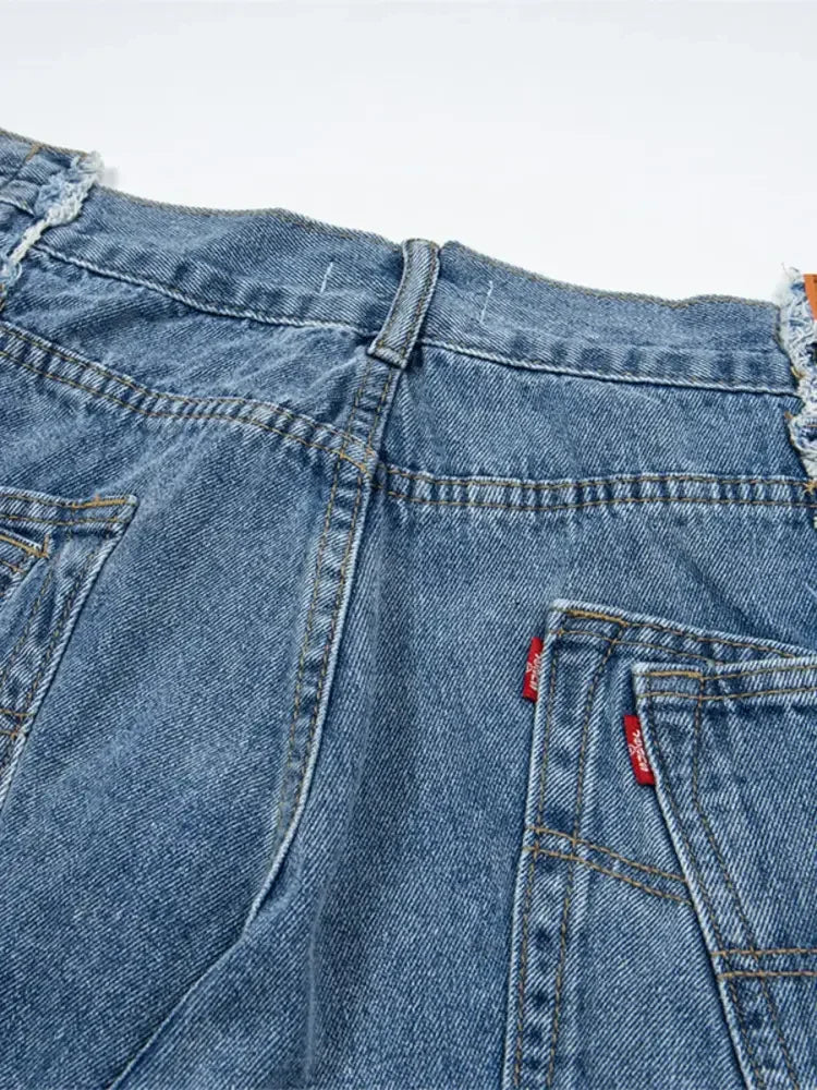 Men's Wide Leg Frayed Seam Jeans