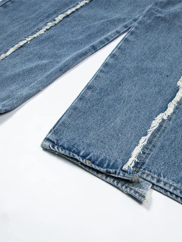 Men's Wide Leg Frayed Seam Jeans