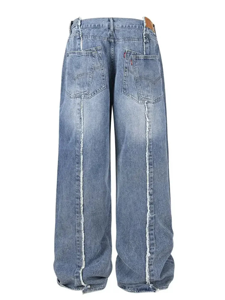 Men's Wide Leg Frayed Seam Jeans