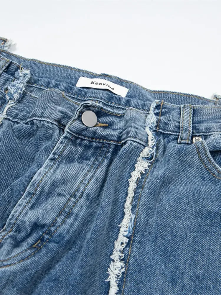 Men's Wide Leg Frayed Seam Jeans