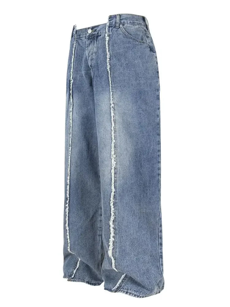 Men's Wide Leg Frayed Seam Jeans