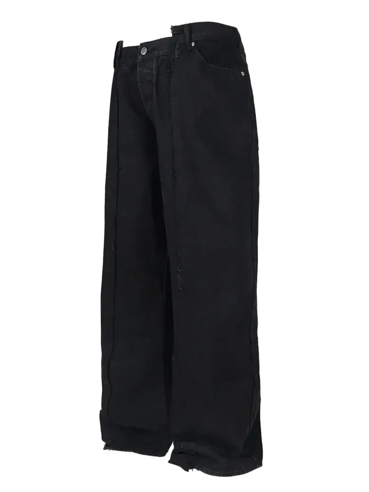Men's Wide Leg Frayed Seam Jeans