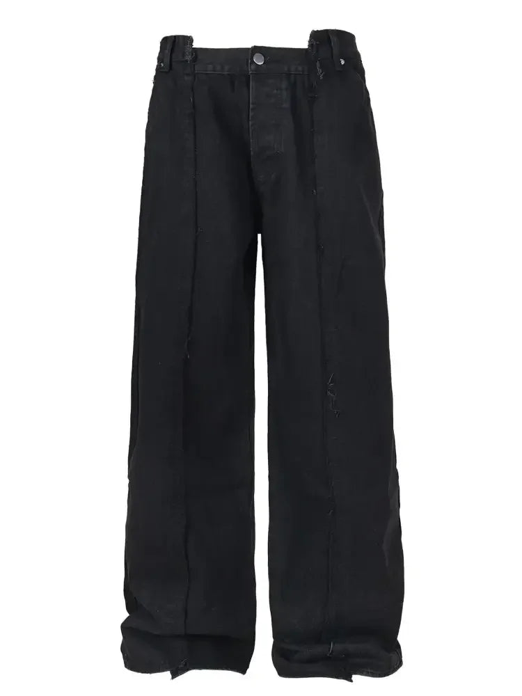 Men's Wide Leg Frayed Seam Jeans
