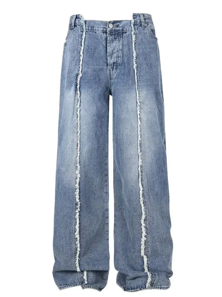 Men's Wide Leg Frayed Seam Jeans