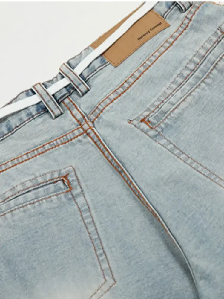 Men's Wide-Leg Jeans with Contrast Side Stripes and Decorative Patches