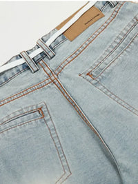 Men's Wide-Leg Jeans with Contrast Side Stripes and Decorative Patches
