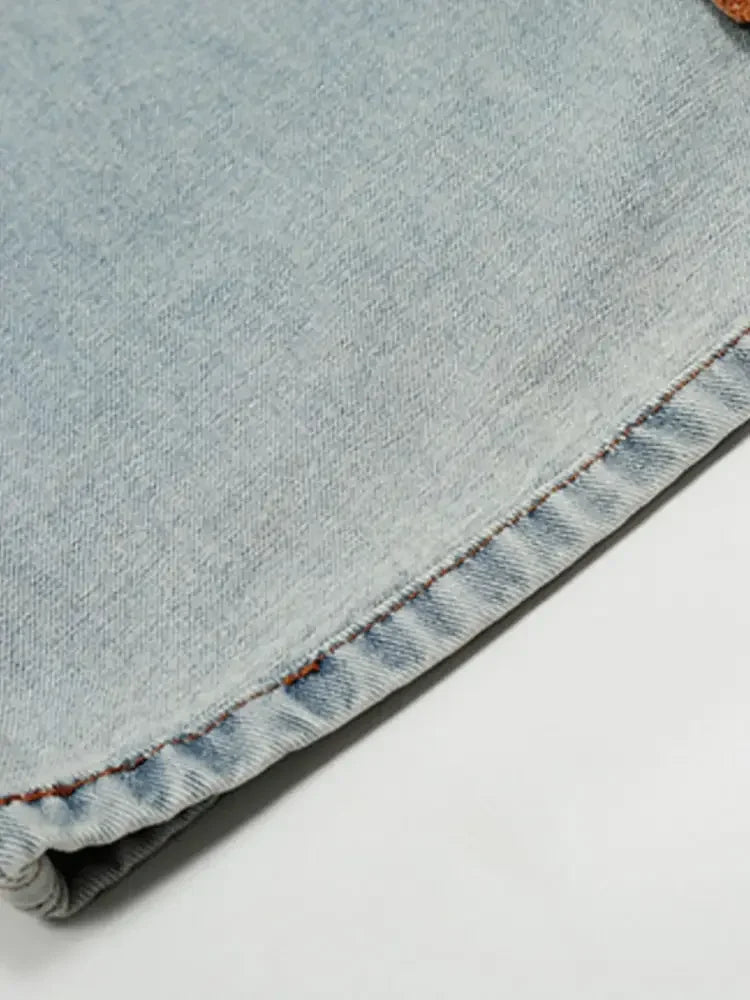 Men's Wide-Leg Jeans with Contrast Side Stripes and Decorative Patches