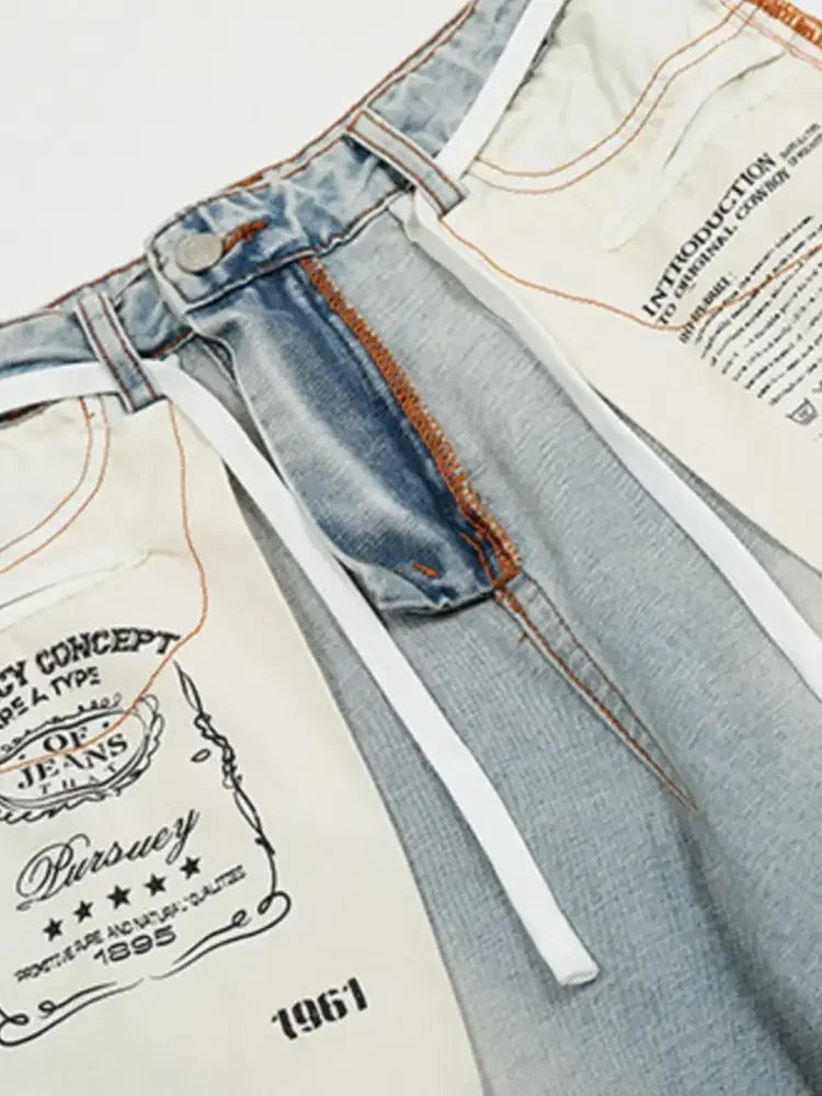 Men's Wide-Leg Jeans with Contrast Side Stripes and Decorative Patches