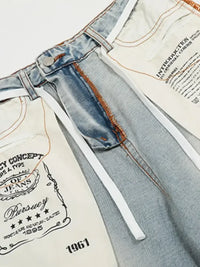 Men's Wide-Leg Jeans with Contrast Side Stripes and Decorative Patches