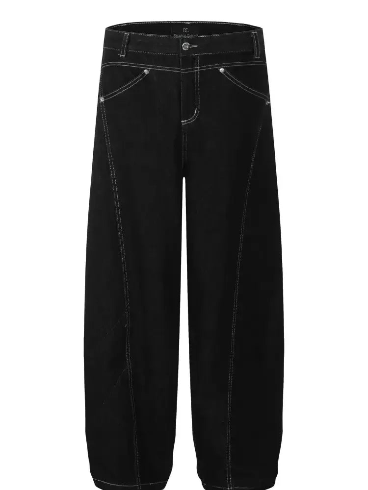 Men's Wide Leg Jeans with Contrast Stitching