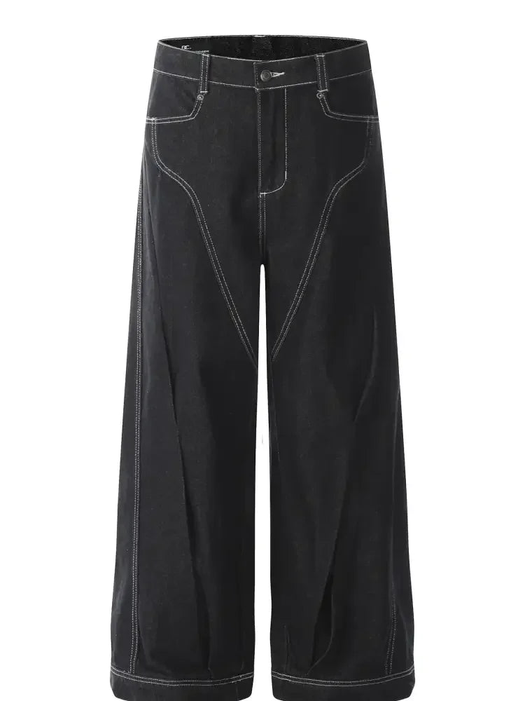 Men's Wide-Leg Jeans with Contrast Stitching