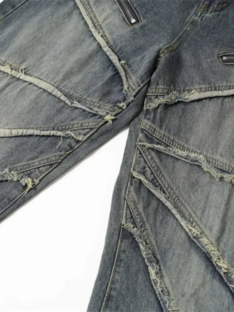 Men's Wide Leg Jeans with Frayed Seam Details