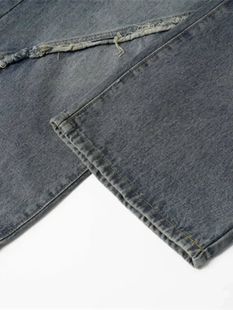 Men's Wide Leg Jeans with Frayed Seam Details
