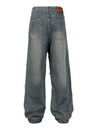 Men's Wide Leg Jeans with Frayed Seam Details