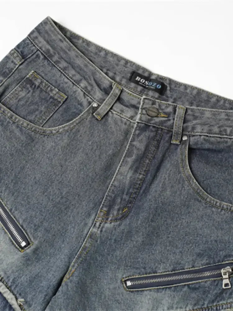 Men's Wide Leg Jeans with Frayed Seam Details