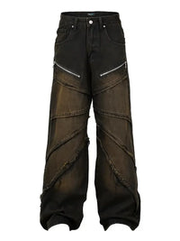 Men's Wide Leg Jeans with Frayed Seam Details