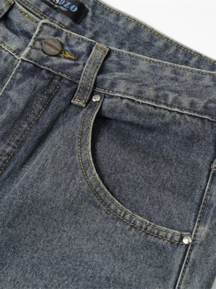 Men's Wide Leg Jeans with Frayed Seam Details