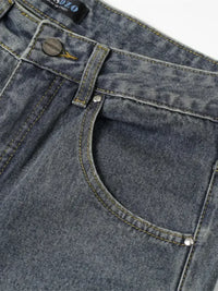 Men's Wide Leg Jeans with Frayed Seam Details