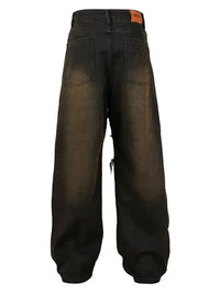 Men's Wide Leg Jeans with Frayed Seam Details