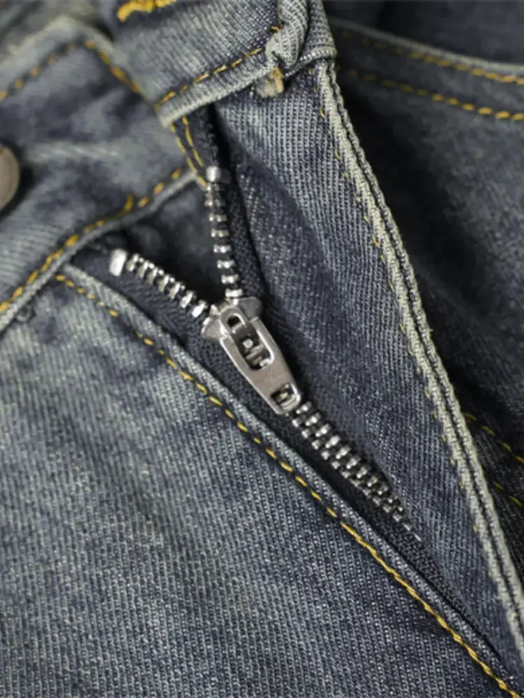 Men's Wide Leg Jeans with Frayed Seam Details