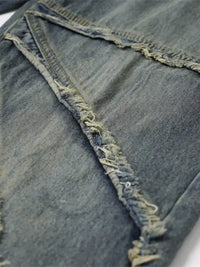 Men's Wide Leg Jeans with Frayed Seam Details