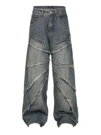 Men's Wide Leg Jeans with Frayed Seam Details