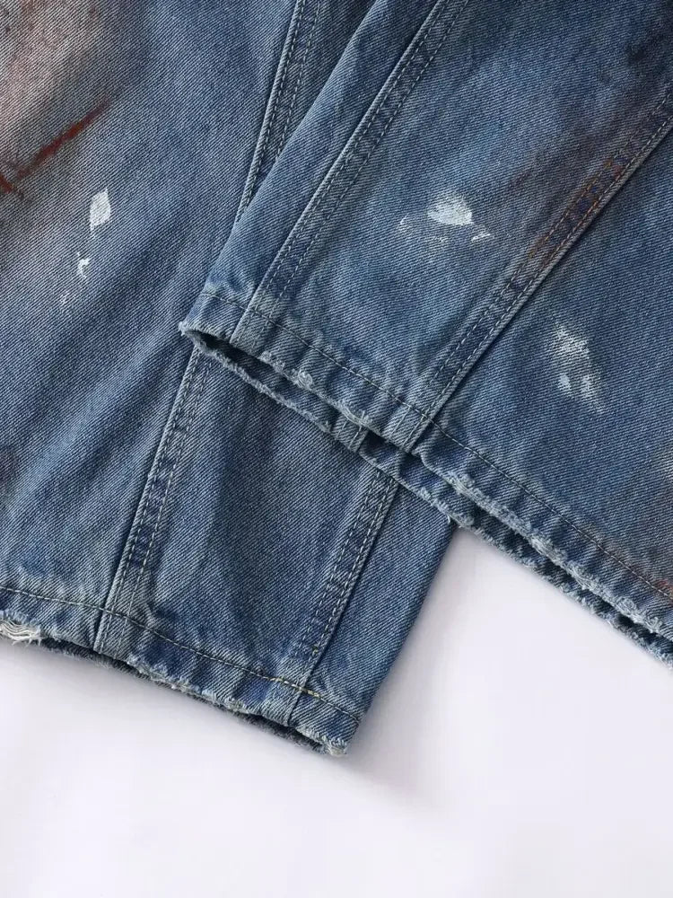 Men's Wide Leg Paint Splatter Jeans