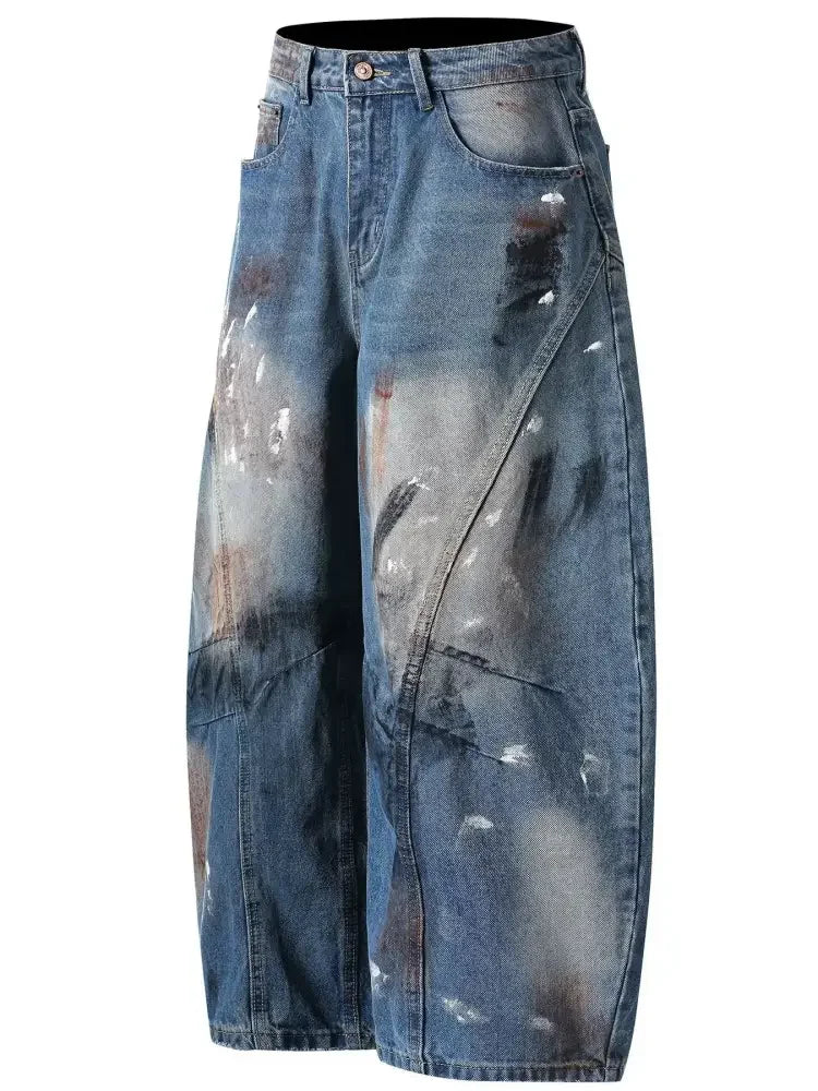 Men's Wide Leg Paint Splatter Jeans