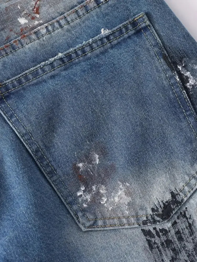 Men's Wide Leg Paint Splatter Jeans
