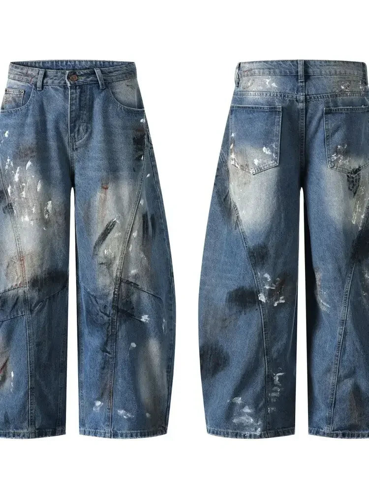 Men's Wide Leg Paint Splatter Jeans