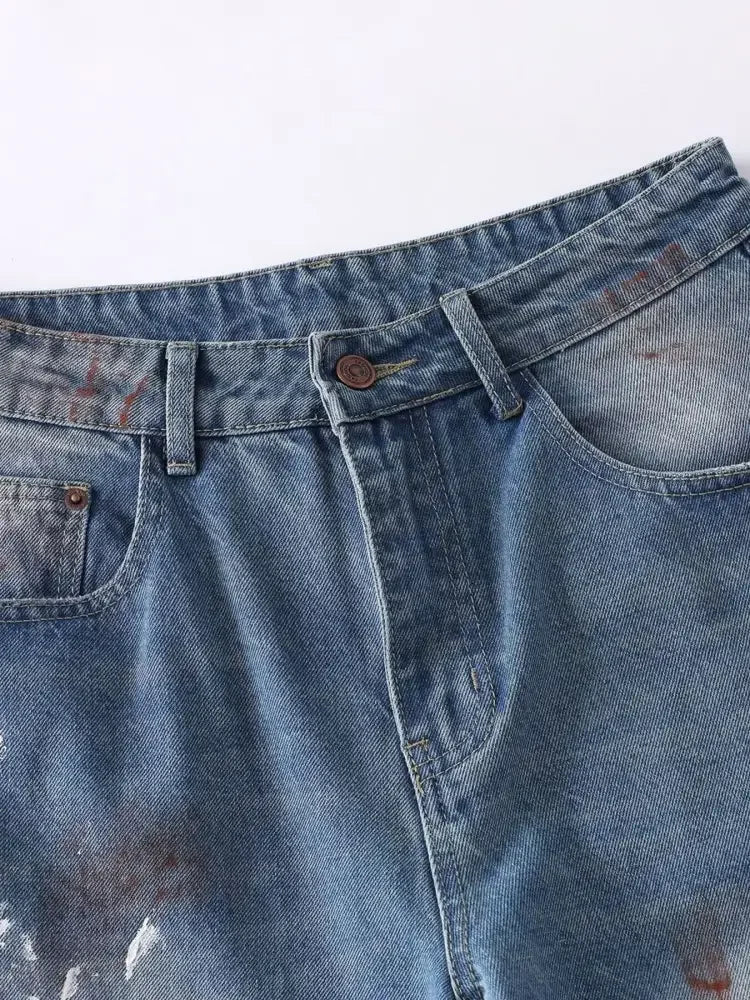 Men's Wide Leg Paint Splatter Jeans