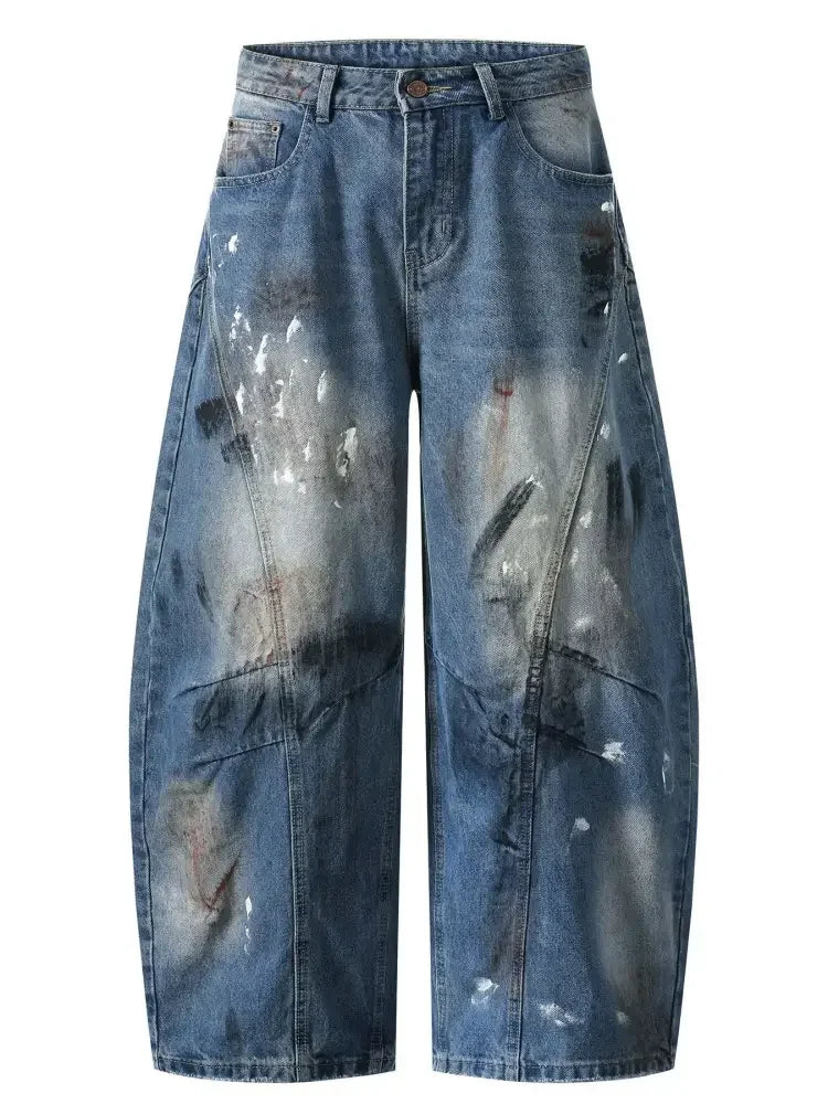 Men's Wide Leg Paint Splatter Jeans