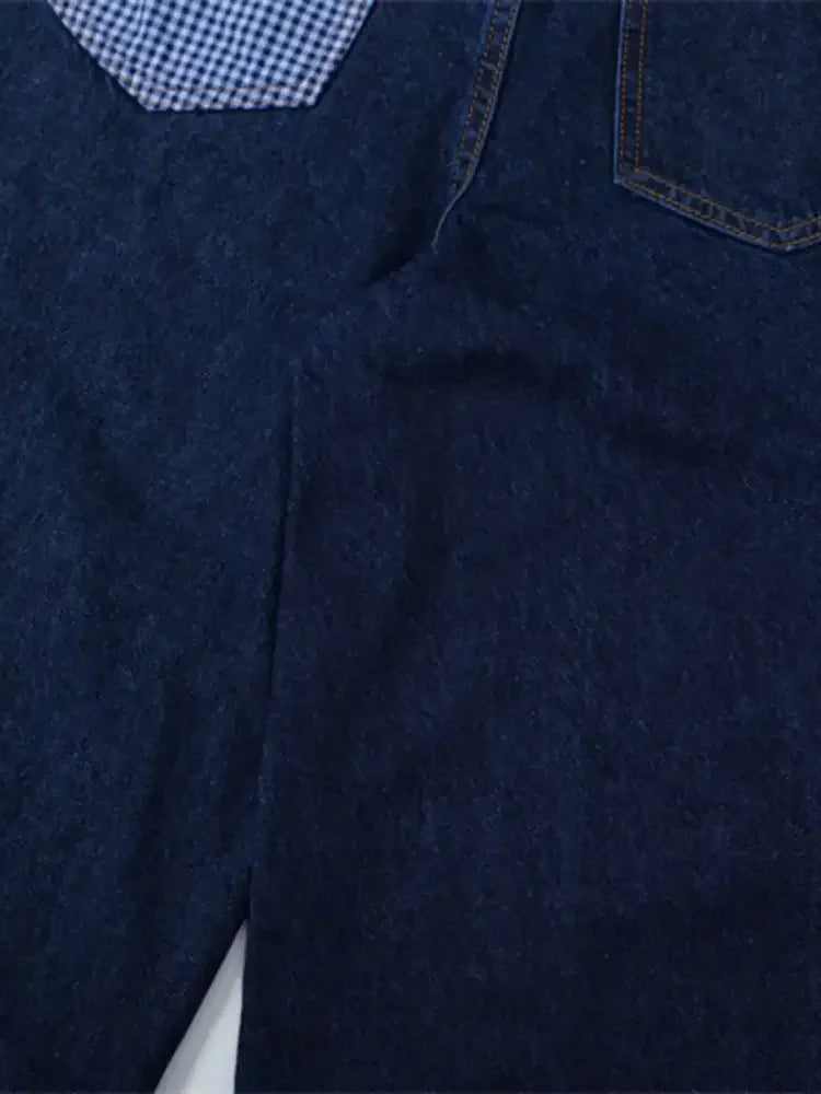 Men's Wide Leg Plaid Hem Jeans